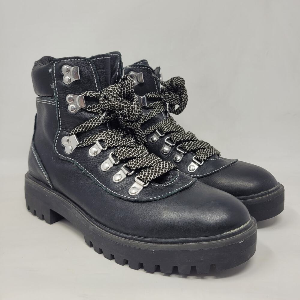 J. Crew Black Leather Lace-Up Lug Sole Ankle Boots - Picture 2 of 10